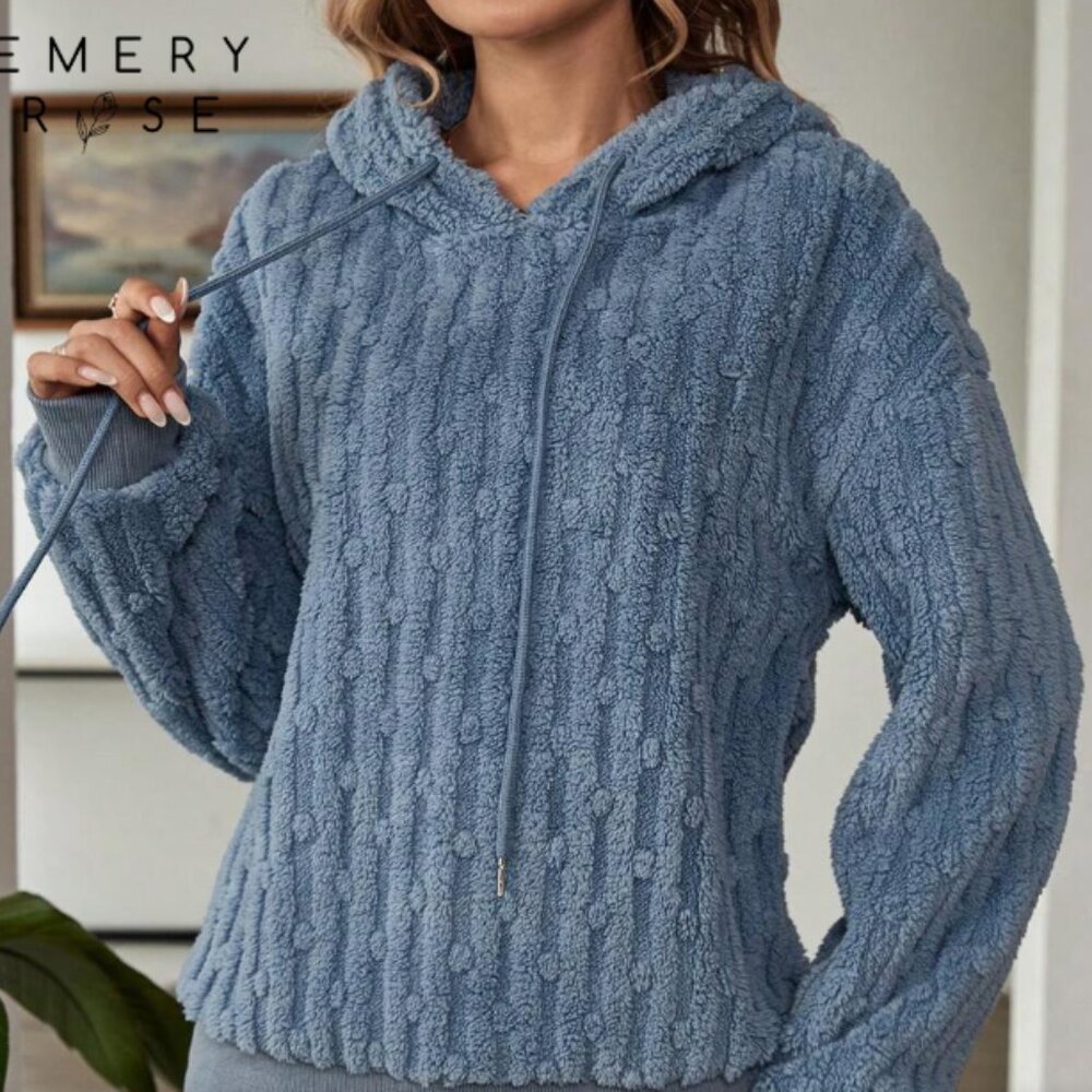 Cozy Blue Textured Hoodie Sweater